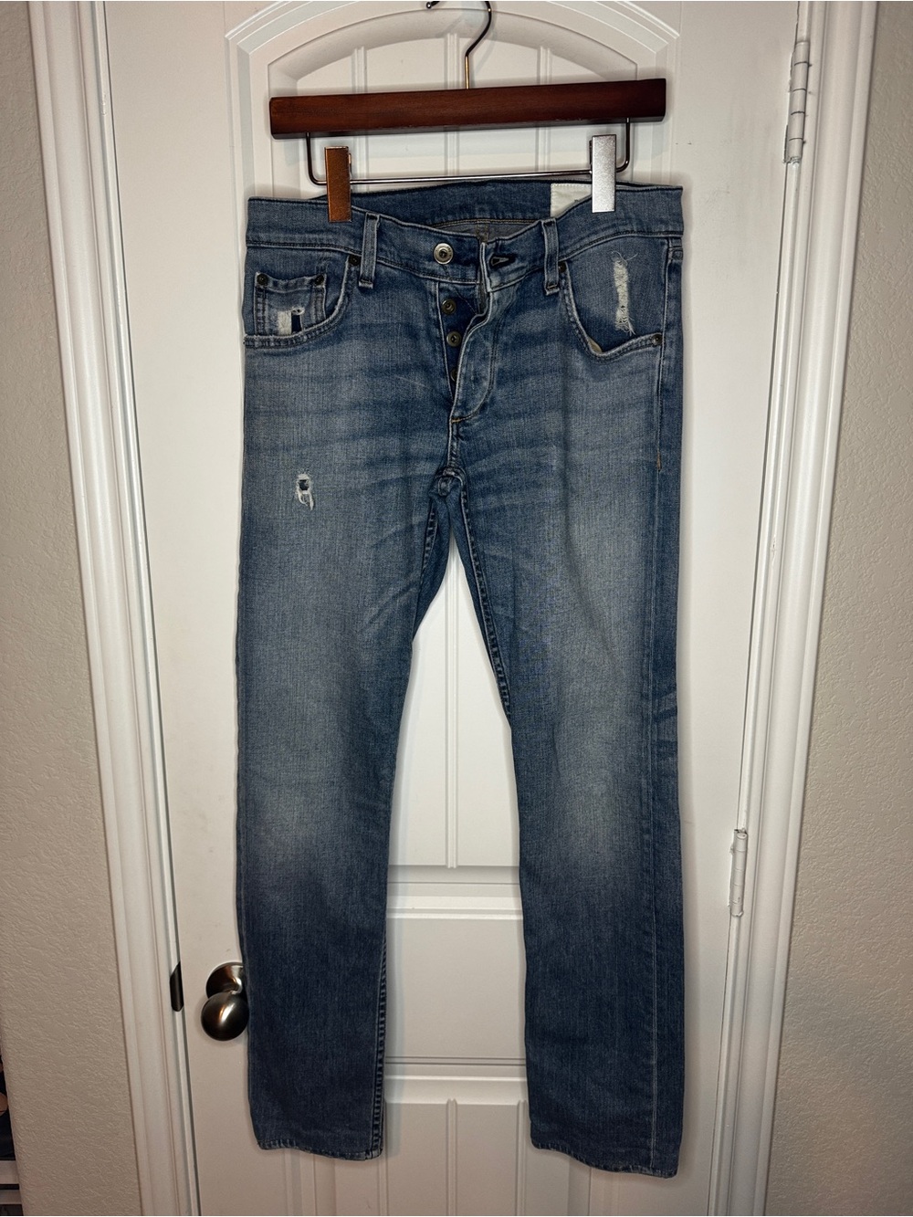 rag‎ & bone Straight Button-Fly Distressed Blue Jeans fit 2 slim leg